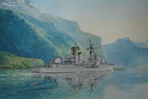 HMNLMS Limburg in Hardangerfjord,acrylic on paper, 65×42