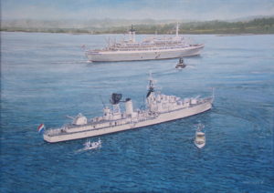 1959 HKH prinses Beatrix scheept in a.b. HrMs Gelderland voor bezoek NewYork